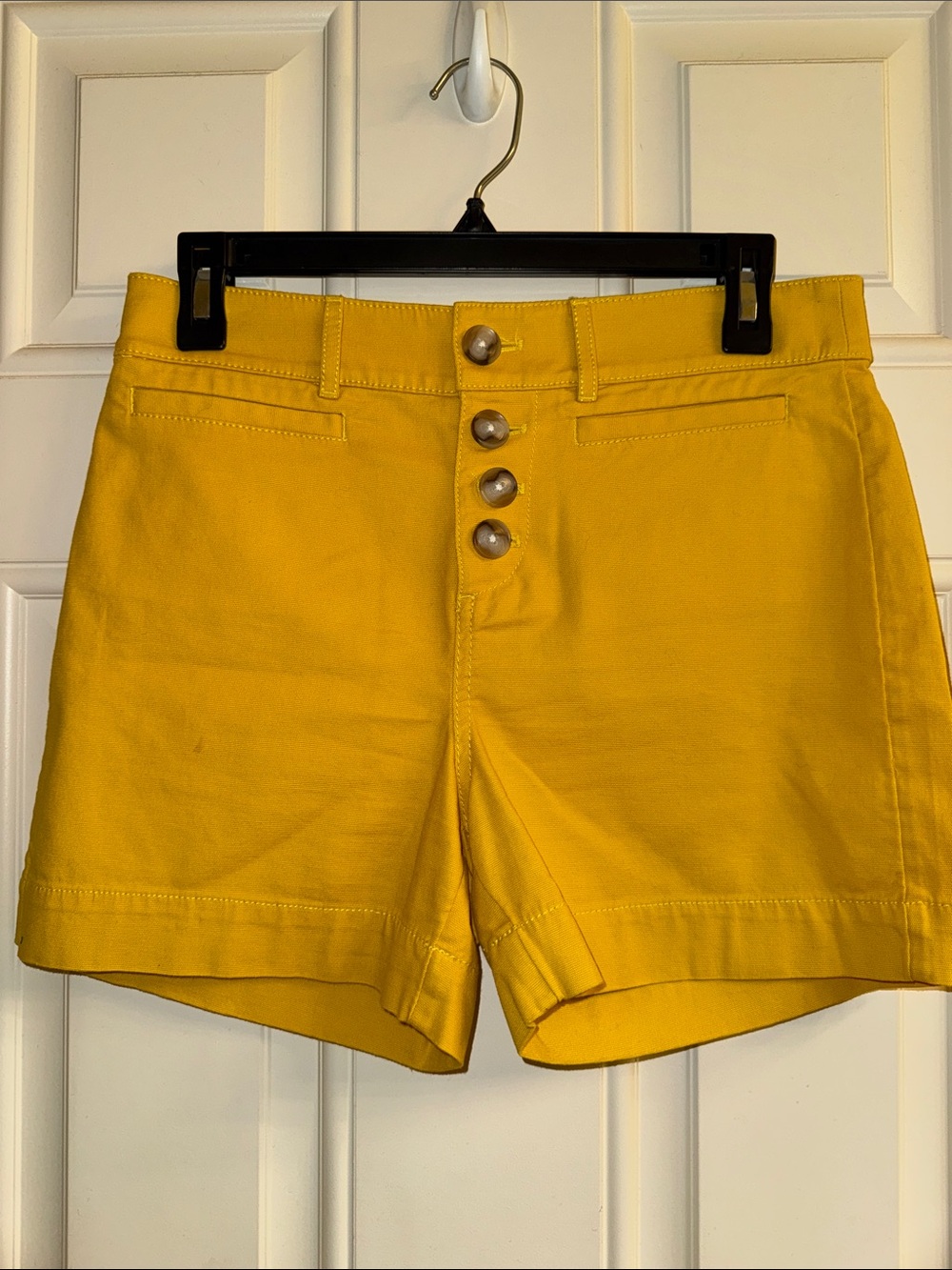 LOFT Yellow High-Waist Button-Front Shorts